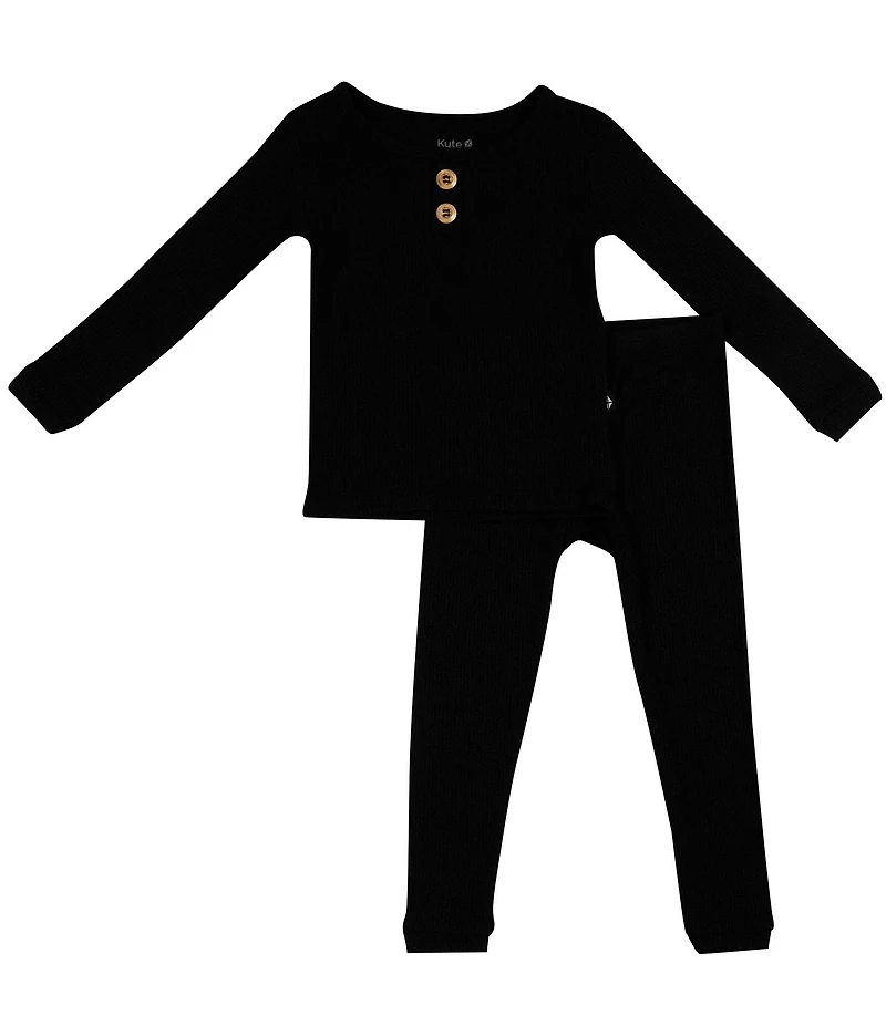 Kyte BABY Little Kids Bamboo Ribbed Henley Long Sleeve Pajama Top & Pants Set