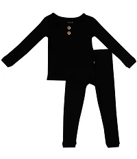 Kyte BABY Little Kids Bamboo Ribbed Henley Long Sleeve Pajama Top & Pants Set