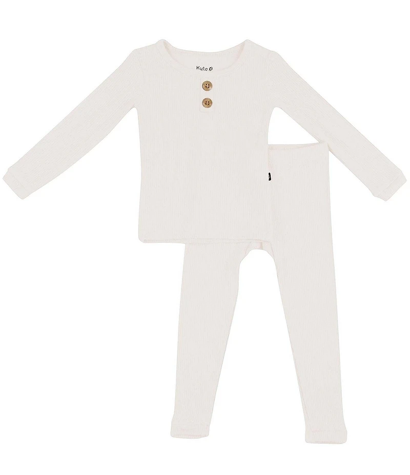 Kyte BABY Little Kids Bamboo Ribbed Henley Long Sleeve Pajama Top & Pants Set