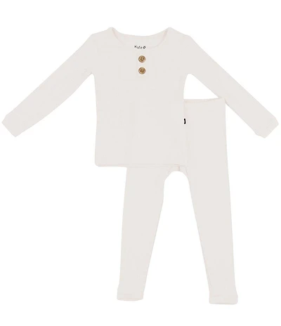 Kyte BABY Little Kids Bamboo Ribbed Henley Long Sleeve Pajama Top & Pants Set