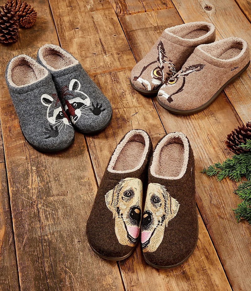 L.L.Bean Men's Daybreak Raccoon Motif Slippers