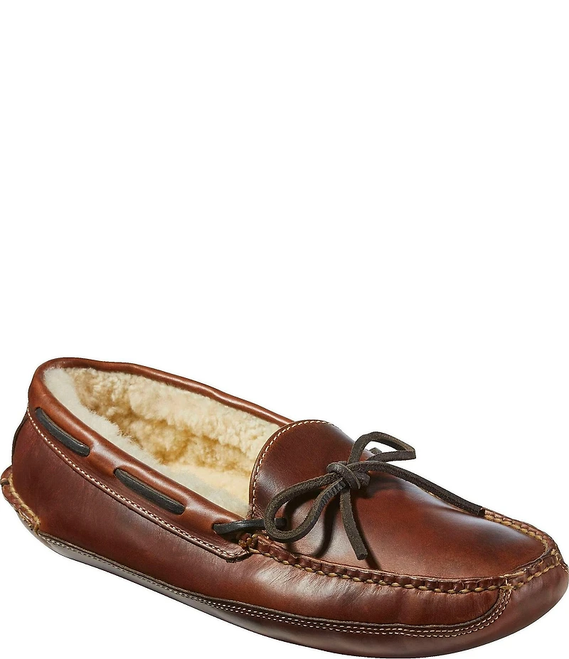 L.L. Bean Men's Leather Double Sole Shearling Lined Slippers