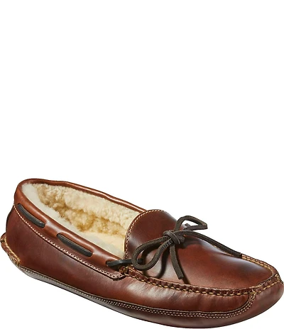L.L. Bean Men's Leather Double Sole Shearling Lined Slippers