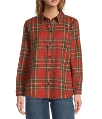 L.L. Bean Scotch Plaid Flannel Spread Collar Long Sleeve Button Down Shirt