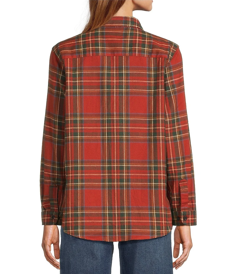 L.L. Bean Scotch Plaid Flannel Spread Collar Long Sleeve Button Down Shirt