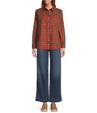 L.L. Bean Scotch Plaid Flannel Spread Collar Long Sleeve Button Down Shirt