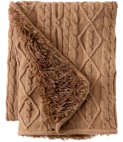 L.L.Bean 1912 Heritage Knit Faux Fur Cozy Throw