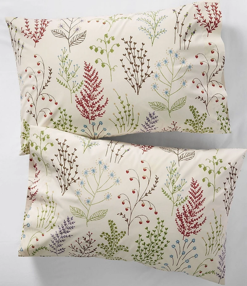 L.L.Bean Botanical Floral Printed Cotton Percale Sheet Set