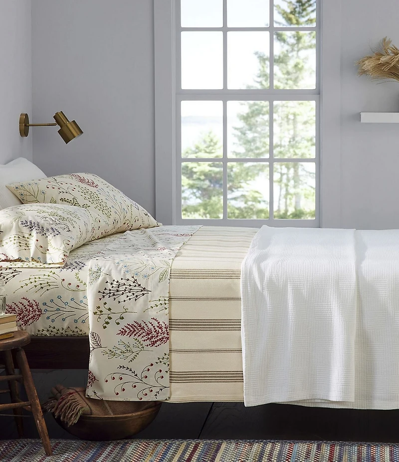 L.L.Bean Botanical Floral Printed Cotton Percale Sheet Set