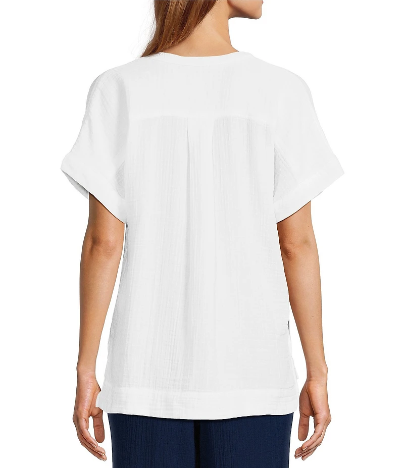 L.L.Bean Cloud Gauze Split V Neckline Short Sleeve Top