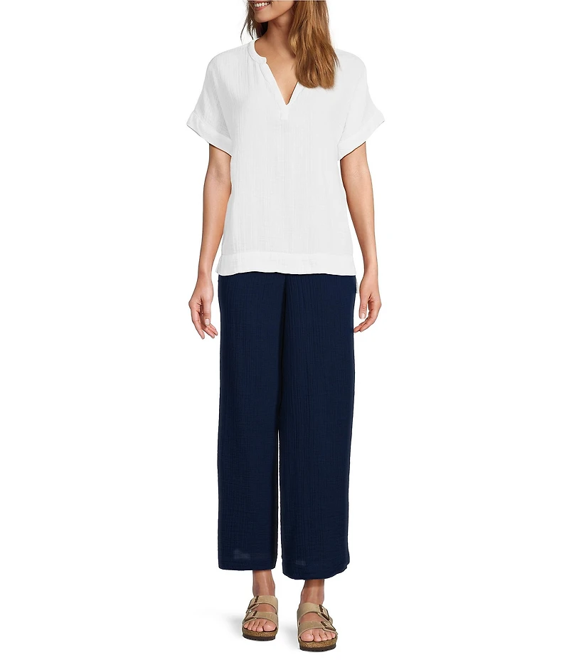 L.L.Bean Cloud Gauze Split V Neckline Short Sleeve Top