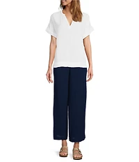 L.L.Bean Cloud Gauze Split V Neckline Short Sleeve Top