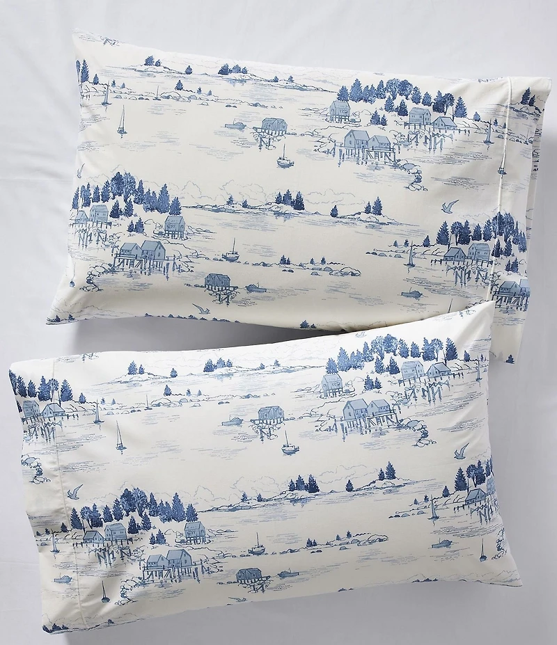 L.L.Bean Coastal Landscape Printed Cotton Percale Sheet Set