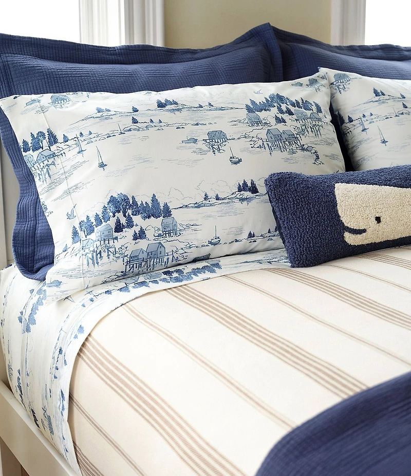 L.L.Bean Coastal Landscape Printed Cotton Percale Sheet Set