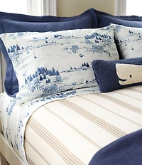 L.L.Bean Coastal Landscape Printed Cotton Percale Sheet Set