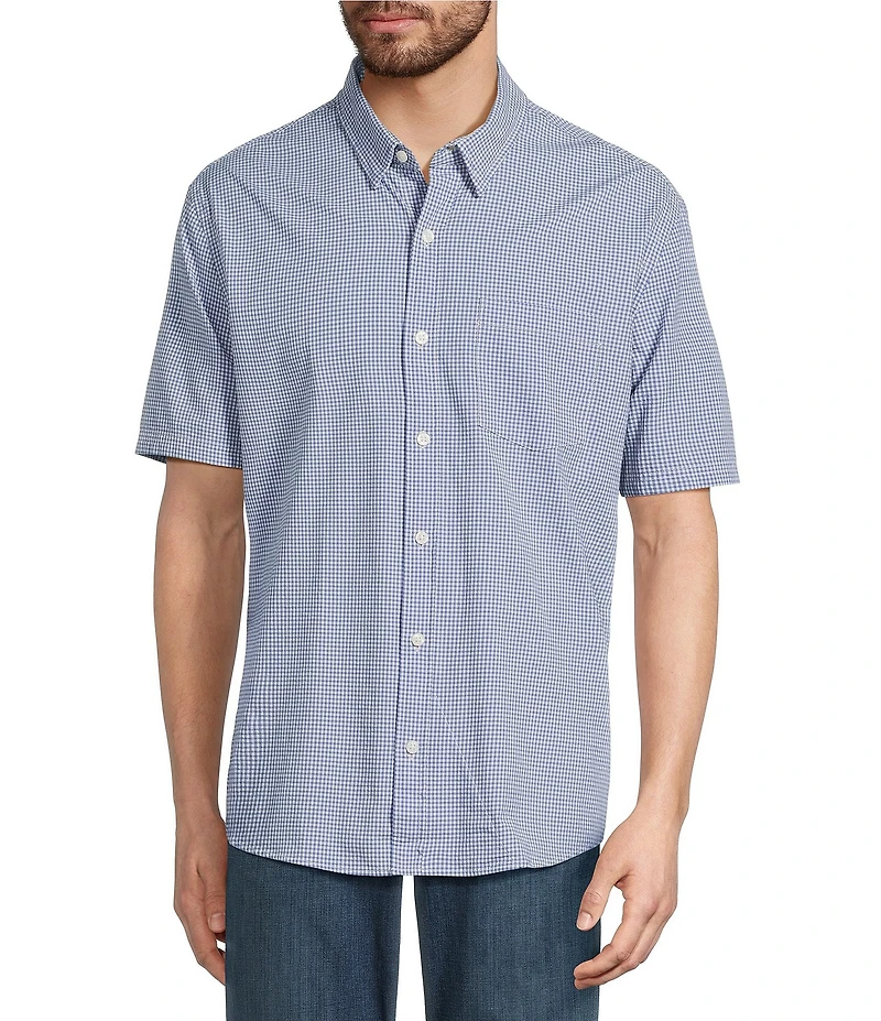 L.L.Bean Comfort Stretch Seersucker Gingham Short Sleeve Woven Shirt