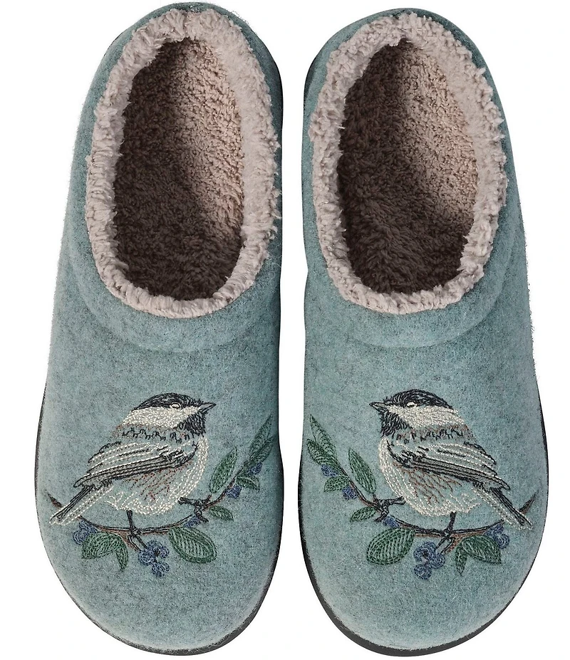 L.L.Bean Daybreak Scuff Chickadee Motif Slippers