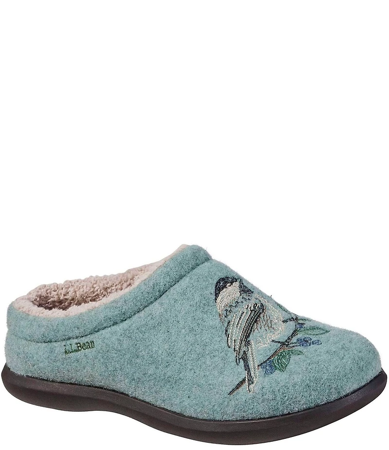 L.L.Bean Daybreak Scuff Chickadee Motif Slippers