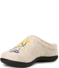 L.L.Bean Daybreak Scuff Floral Motif Wool Clog Slippers