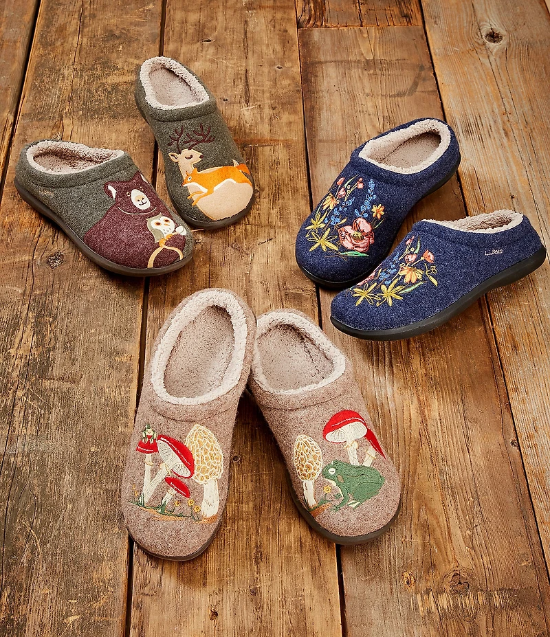 L.L.Bean Daybreak Scuff Mushrooms Frog Motif Slippers