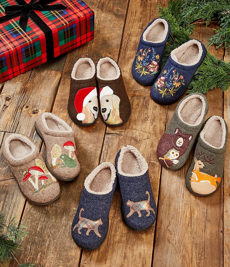 L.L.Bean Daybreak Scuff Plaid Cats Motif Slippers