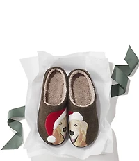 L.L.Bean Daybreak Scuff Santa Hat Golden Retriever Motif Slippers