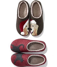 L.L.Bean Daybreak Scuff Santa Hat Golden Retriever Motif Slippers