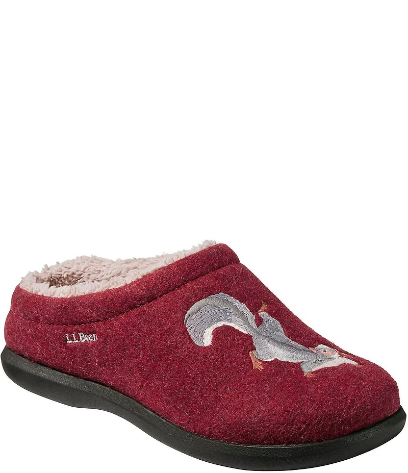 L.L.Bean Daybreak Scuff Squirrels Motif Slippers