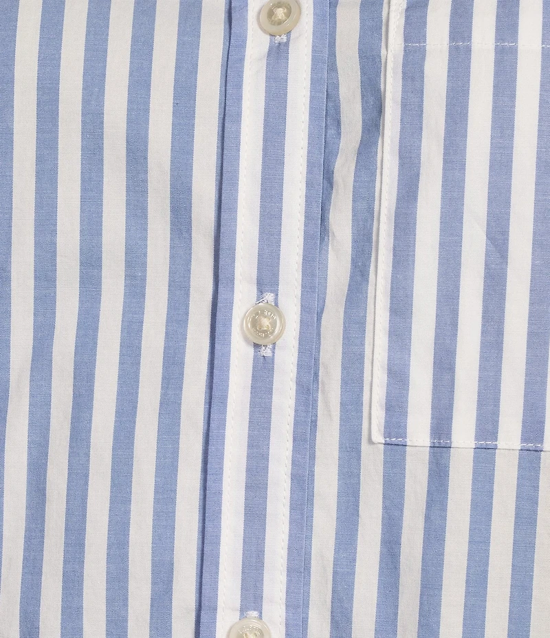 L.L.Bean Essential Cotton Poplin Stripe Print Collar Neckline Long Sleeve Shirt