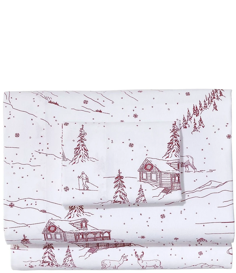 L.L.Bean Holiday Toile Pattern Flannel Sheet Set Collection