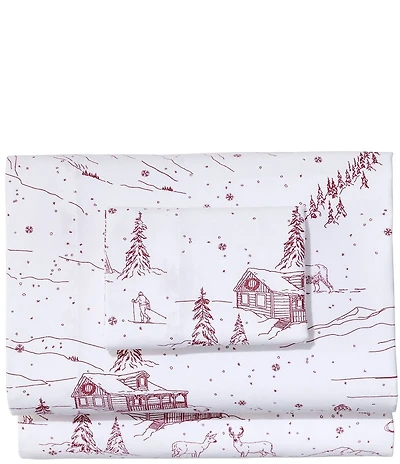 L.L.Bean Holiday Toile Pattern Flannel Sheet Set Collection