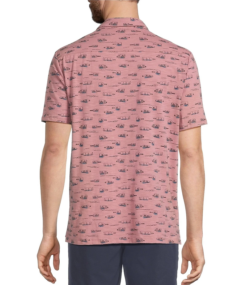 L.L.Bean Lakewashed Performance Bottles Print Short Sleeve Woven Shirt