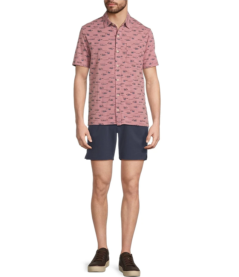L.L.Bean Lakewashed Performance Bottles Print Short Sleeve Woven Shirt