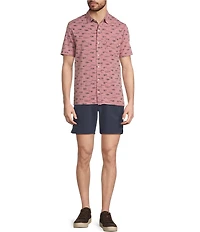 L.L.Bean Lakewashed Performance Bottles Print Short Sleeve Woven Shirt