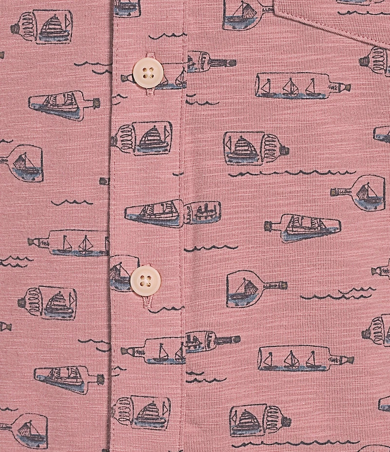 L.L.Bean Lakewashed Performance Bottles Print Short Sleeve Woven Shirt