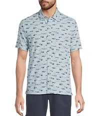 L.L.Bean Lakewashed Performance Bottles Print Short Sleeve Woven Shirt