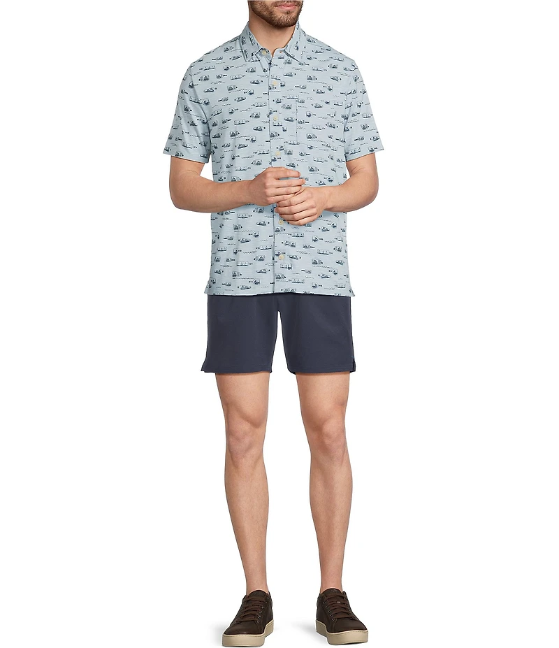 L.L.Bean Lakewashed Performance Bottles Print Short Sleeve Woven Shirt