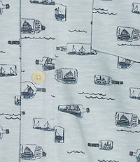 L.L.Bean Lakewashed Performance Bottles Print Short Sleeve Woven Shirt