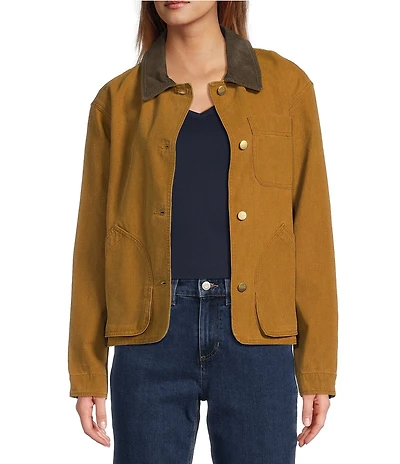 L.L.Bean Lightweight Corduroy Trim Point Collar Patch Pockets Button Front Field Jacket