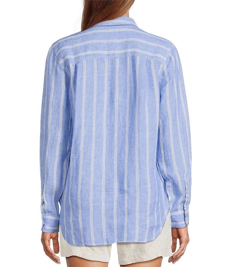 L.L.Bean Linen Long Sleeve Striped Button Front Tunic