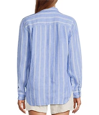 L.L.Bean Linen Long Sleeve Striped Button Front Tunic