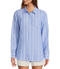 L.L.Bean Linen Long Sleeve Striped Button Front Tunic