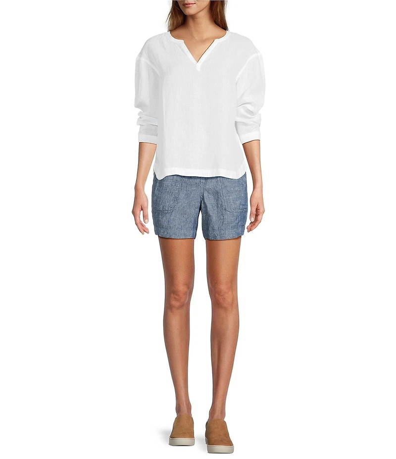 L.L.Bean Linen Split Round Neck Long Sleeve Blouse