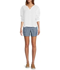 L.L.Bean Linen Split Round Neck Long Sleeve Blouse