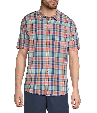 L.L.Bean Madras Multi-Color Plaid Short Sleeve Woven Shirt