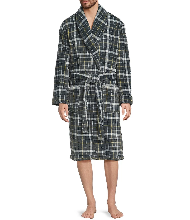 L.L.Bean Men's Wicked Plush Plaid Print Robe