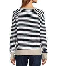 L.L.Bean Organic Cotton Slub Knit Stripe Print Crew Neck Long Sleeve Sweater