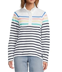 L.L.Bean Peaks Island Stripe Mock Neck Long Sleeve Pullover Sweater