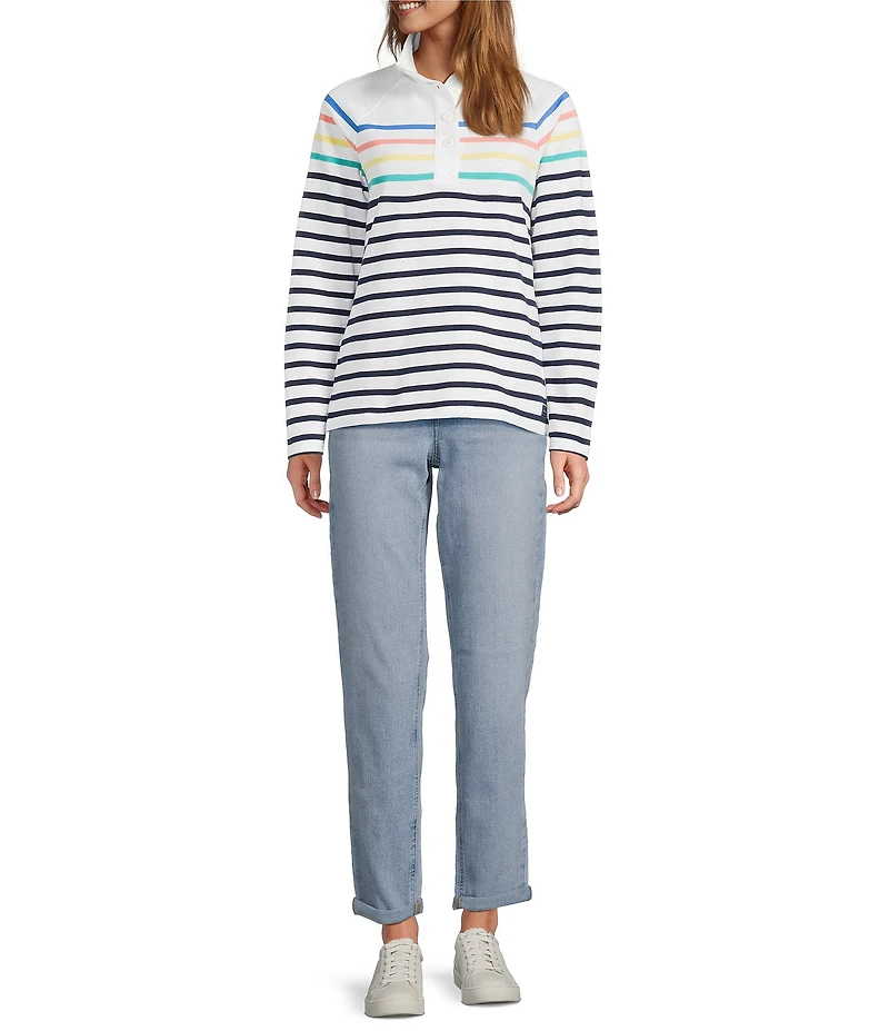 L.L.Bean Peaks Island Stripe Mock Neck Long Sleeve Pullover Sweater