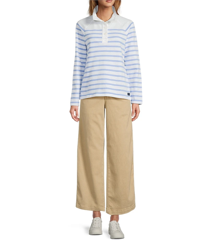 L.L.Bean Peaks Island Stripe Mock Neck Long Sleeve Pullover Sweater